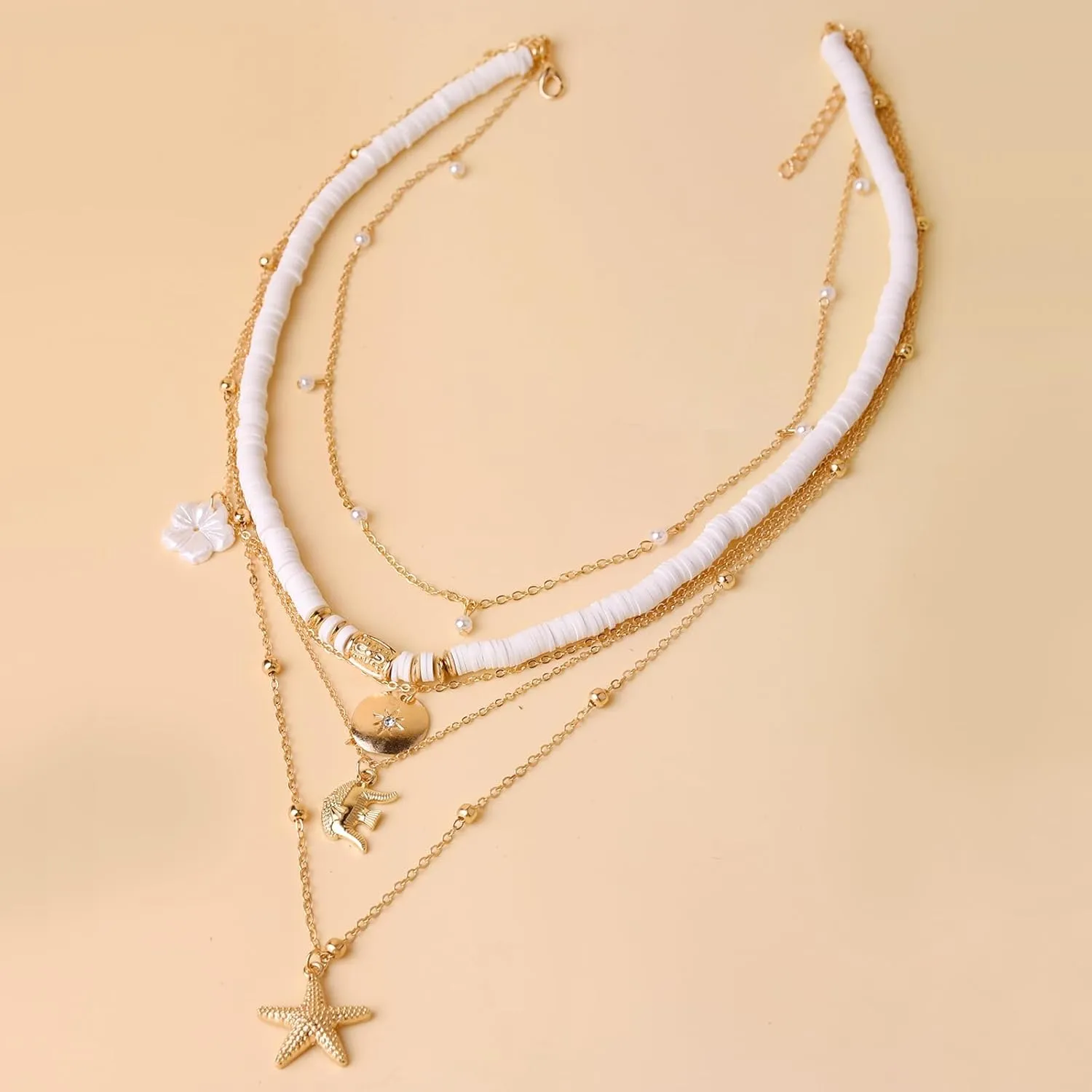 Starfish Necklace Gold Seashell Charm Necklace for Women Beach Shell Necklace Summer Surfer Neclace Beach Jewelry Boho Layered Necklaces Summer Dresses Accessories