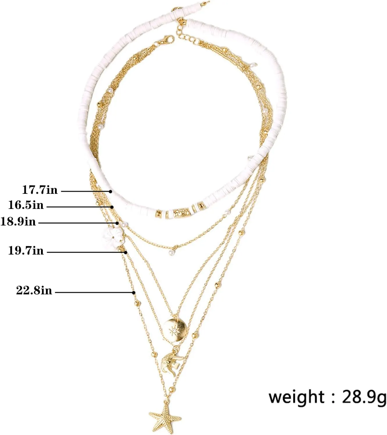 Starfish Necklace Gold Seashell Charm Necklace for Women Beach Shell Necklace Summer Surfer Neclace Beach Jewelry Boho Layered Necklaces Summer Dresses Accessories