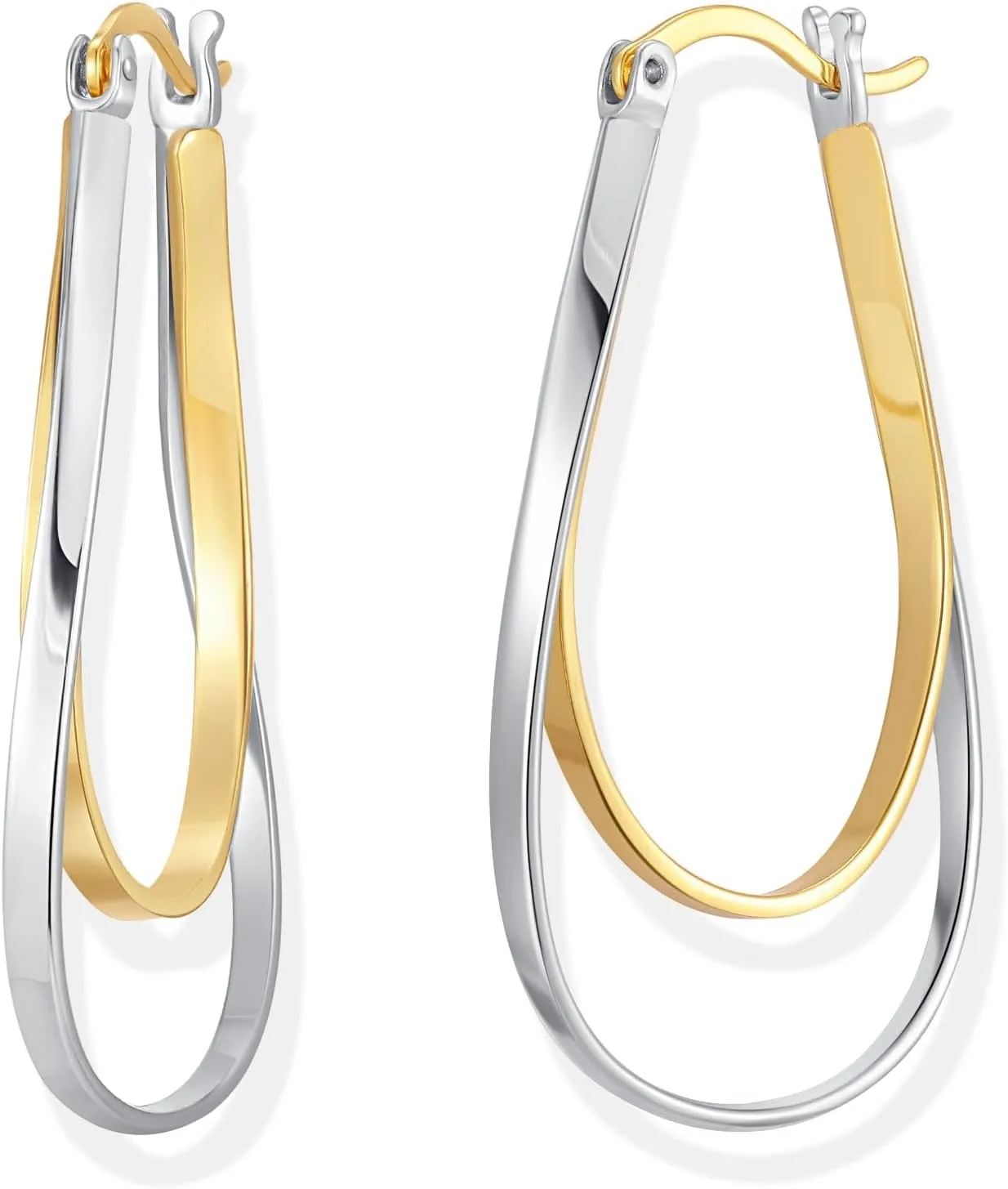 Sterling Silver Two Tone Wavy Hoop Earrings - Gifts for Mom