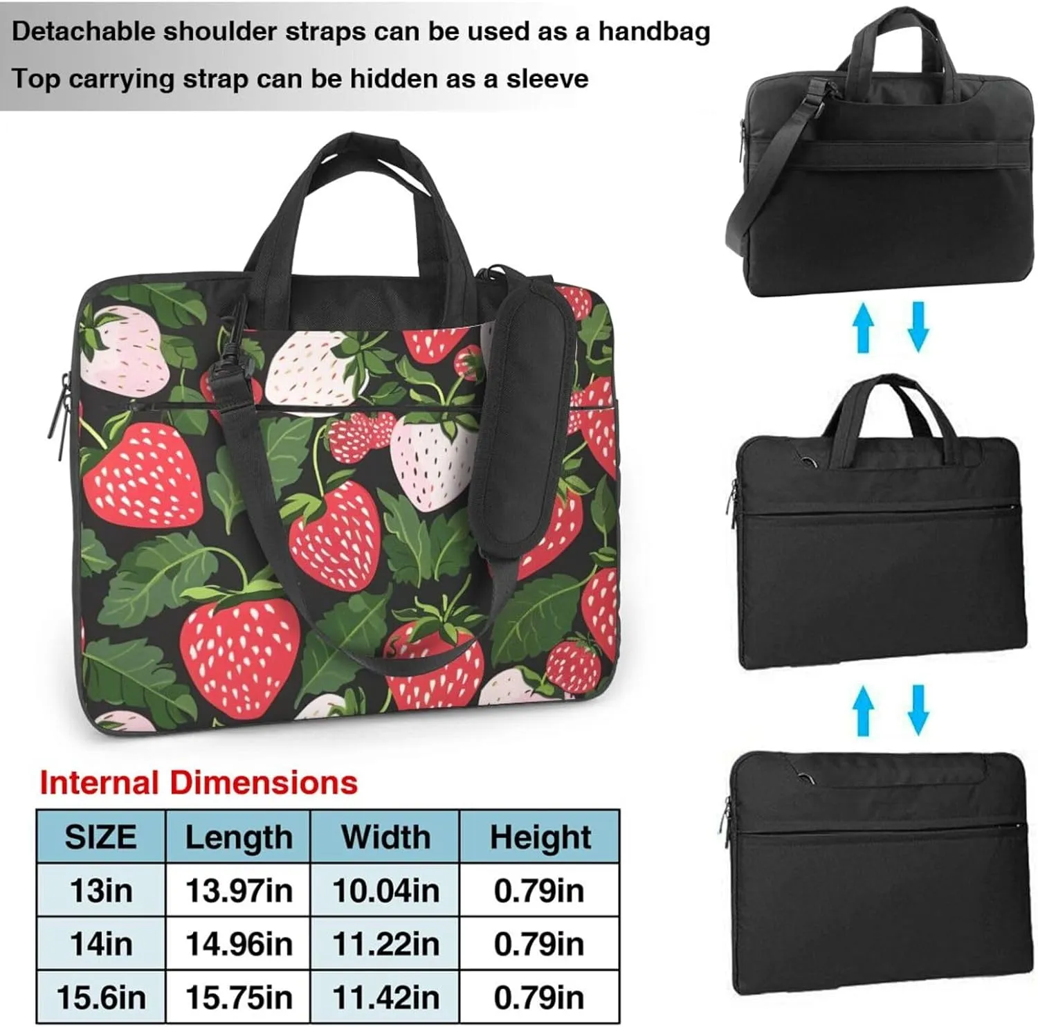 Strawberry Print Laptop Tote Bag Laptop Carrying Case Travel Bag Business Computer Bag Work Bag for Men Women