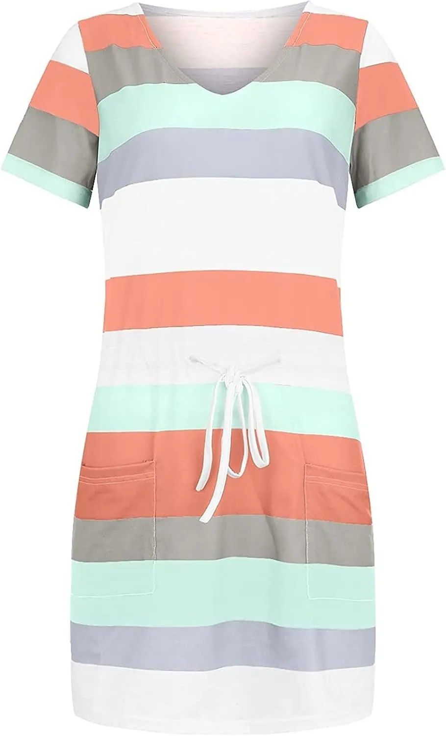 Striped T Shirt Dresses for Women 2025 Summer Casual Tie Waist Vacation Beach Dress Short Sleeve V Neck Wrap Dress