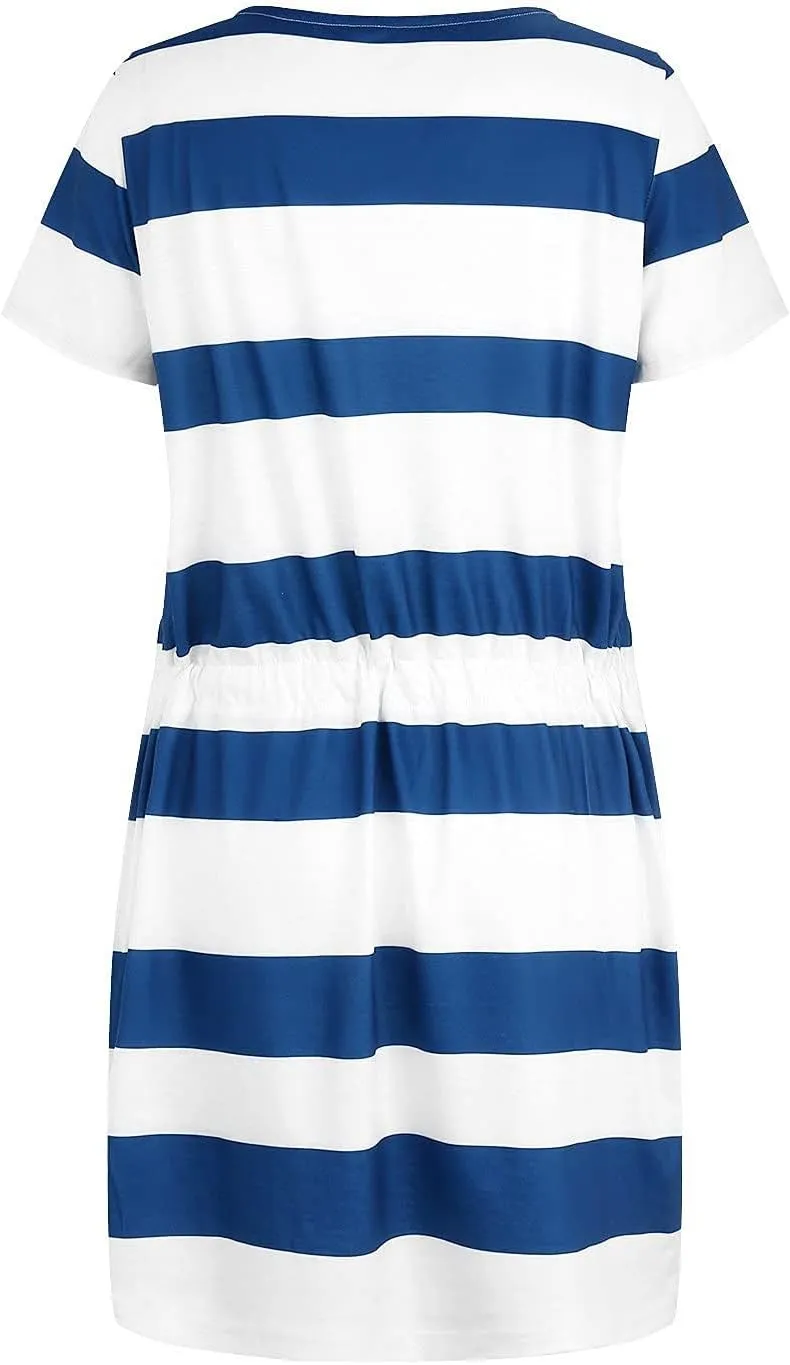 Striped T Shirt Dresses for Women 2025 Summer Casual Tie Waist Vacation Beach Dress Short Sleeve V Neck Wrap Dress