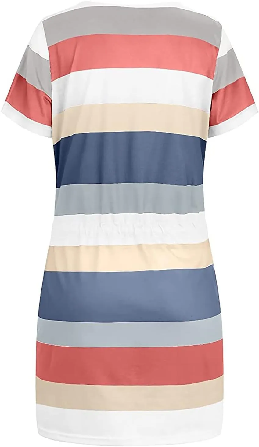Striped T Shirt Dresses for Women 2025 Summer Casual Tie Waist Vacation Beach Dress Short Sleeve V Neck Wrap Dress