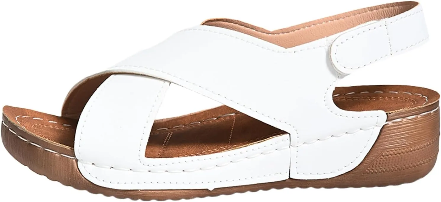 SuanlaTDS Orthopedic Wedge Sandals for Women Dressy Summer 2025 Comfortable Arch Support Flat Open Toe Platform Adjustable Ankle Strap Beach Boho Outdoor Shoes Elegant Wedges Sandal