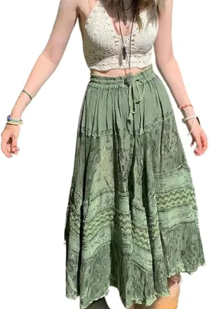 Sumleno Y2K Aesthetic Midi Skirt for Women Floral Print Mermaid Long Skirt 90s E-Girl Vintage Fairycore Grunge Streetwear