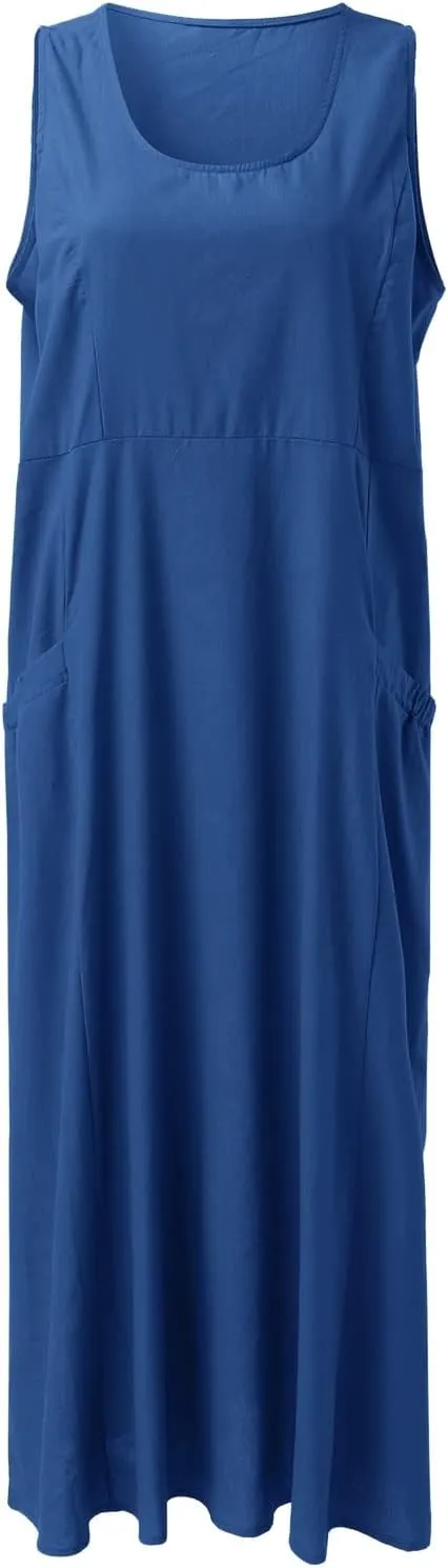 Summer Beach Dresses for Women Casual Loose Flowy Maxi Dress with Pocket Plus Size Bohemian Sleeveless Sundress Ladies