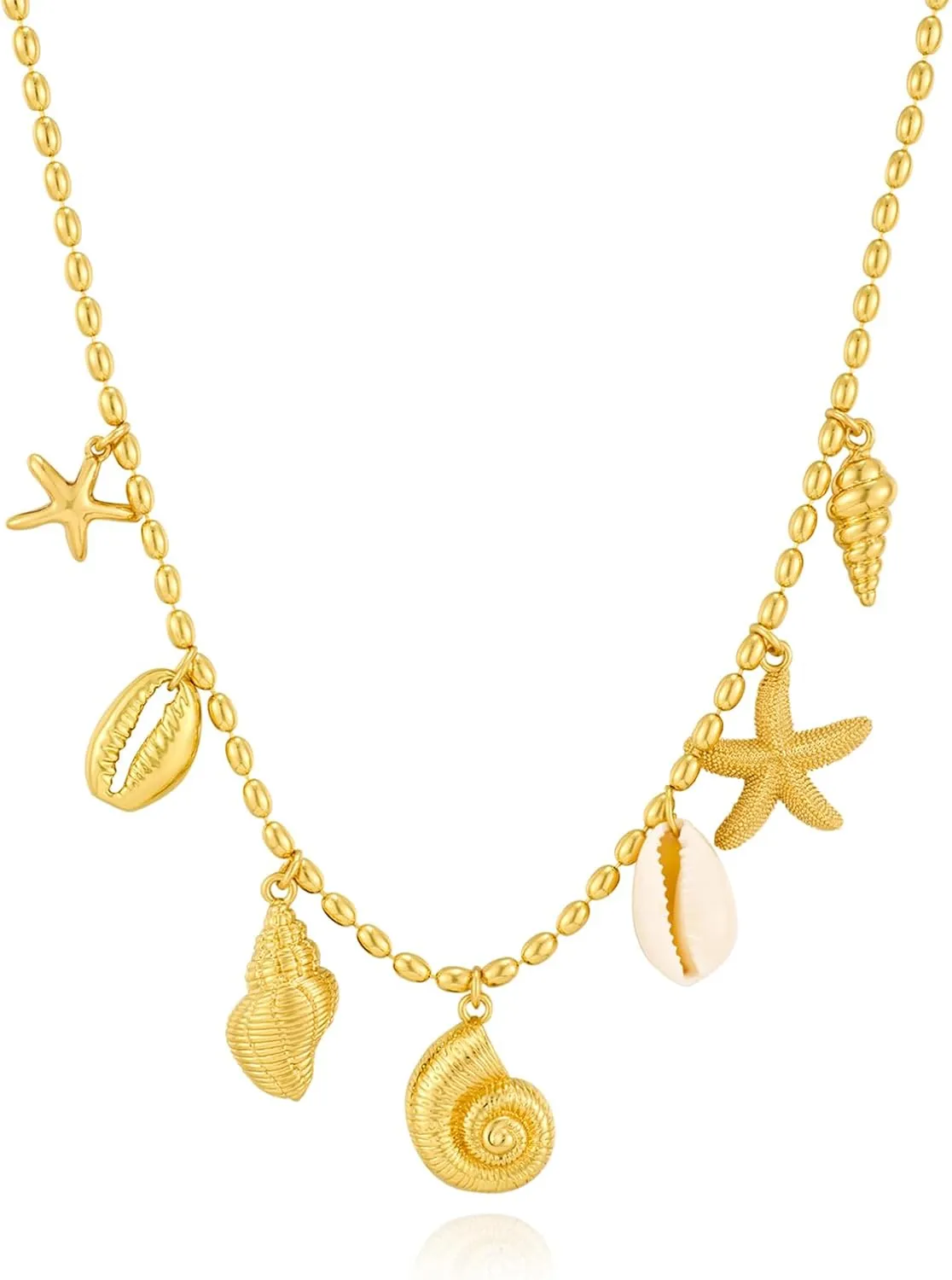 Summer Charms Necklace for Women Conch Seashell Starfish Pendant Choker Necklace Fashion Boho Beach Ocean Jewelry