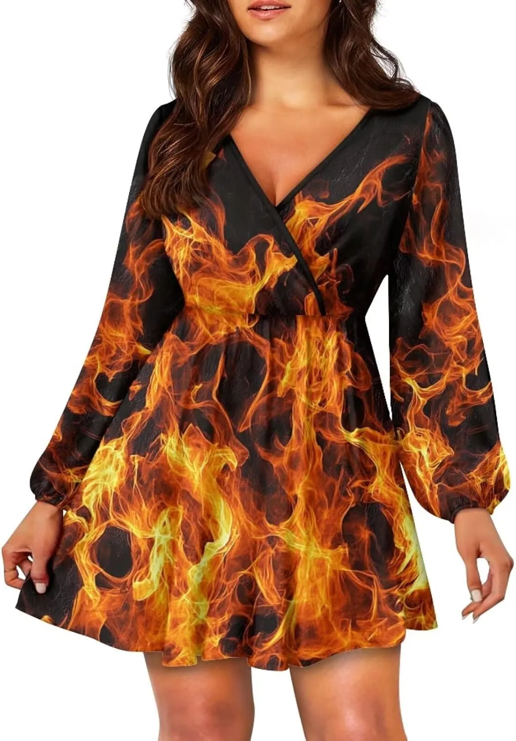 Summer Dress Mini Dress Deep V Neck Long Sleeve Dress Short Jumpsuits for Party Beach Cocktail