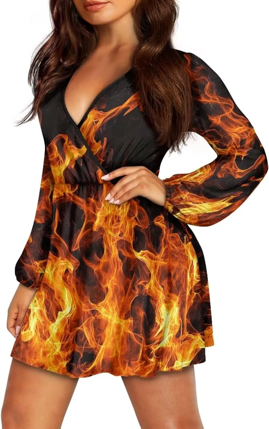 Summer Dress Mini Dress Deep V Neck Long Sleeve Dress Short Jumpsuits for Party Beach Cocktail
