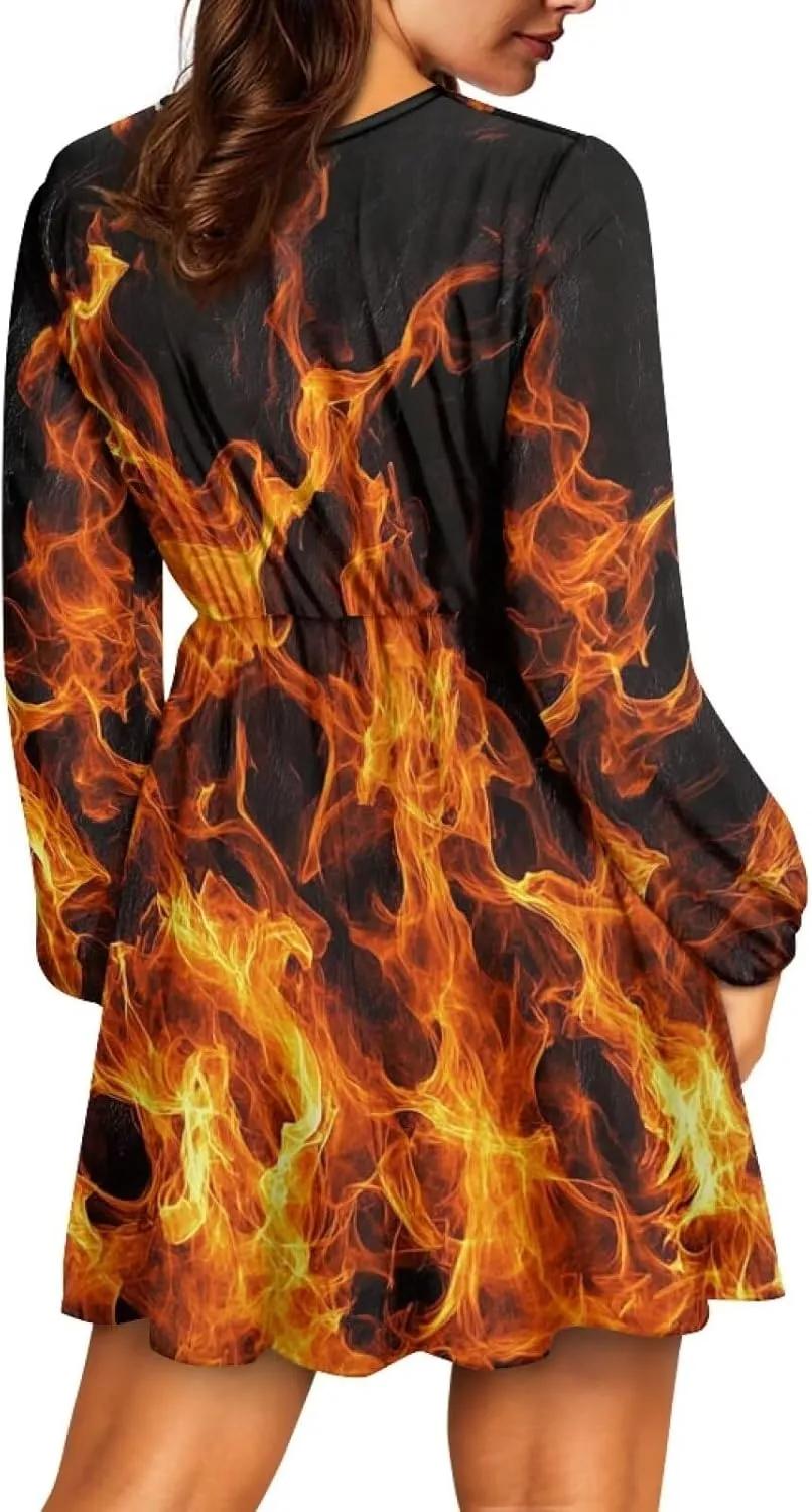 Summer Dress Mini Dress Deep V Neck Long Sleeve Dress Short Jumpsuits for Party Beach Cocktail
