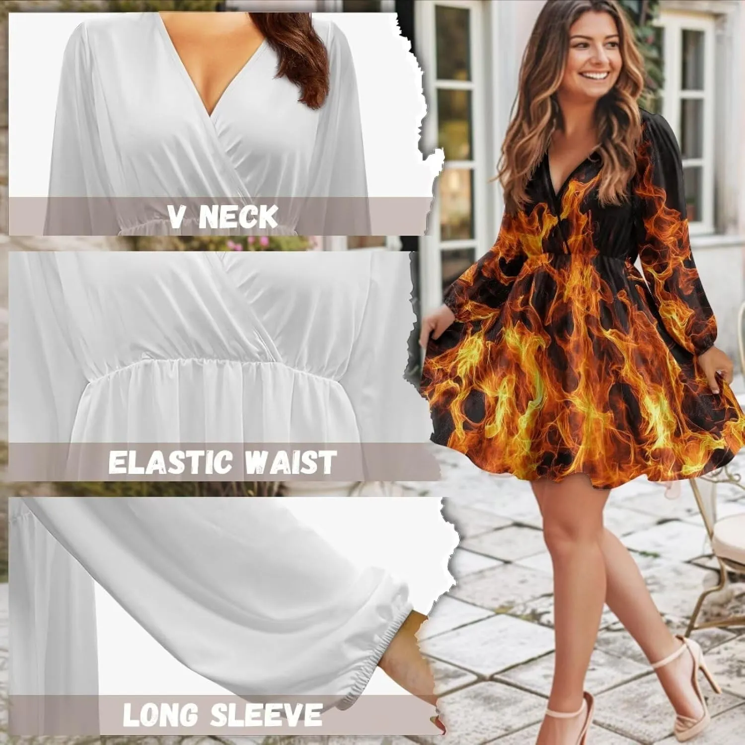 Summer Dress Mini Dress Deep V Neck Long Sleeve Dress Short Jumpsuits for Party Beach Cocktail