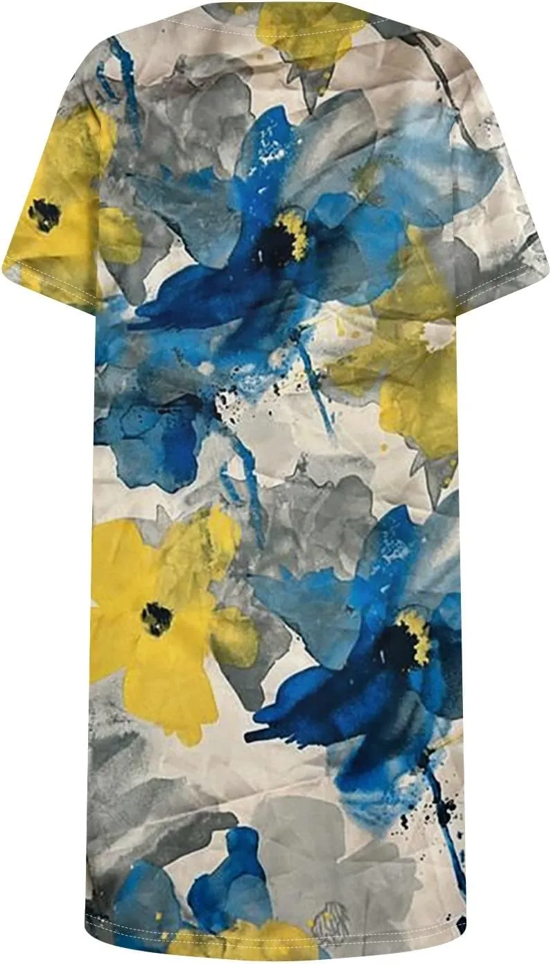 Summer Dress T-Shirt Dress Short Sleeve Square Neck Plus Size Dresses for Curvy Women Fashion Mini Dress with Pockets