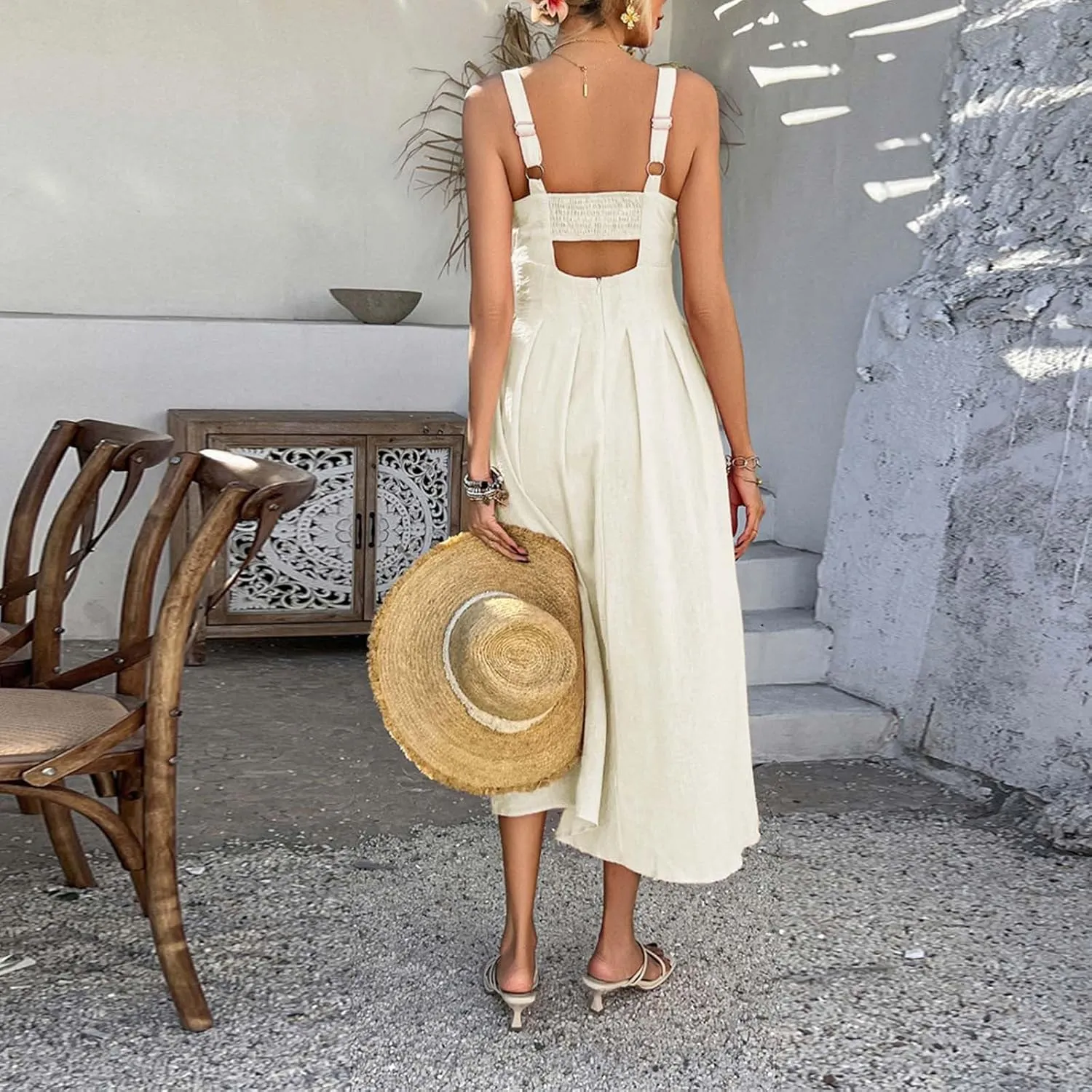 Summer Dresses for Women 2025 Boho Ruffle Swing Float A Line Maxi Dresses Lightweight Short Sleeve V Neck Beach Dress