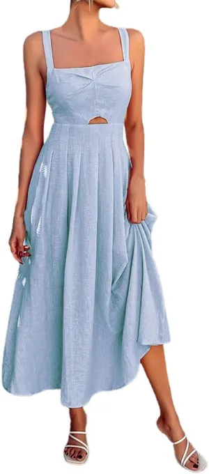 Summer Dresses for Women 2025 Boho Ruffle Swing Float A Line Maxi Dresses Lightweight Short Sleeve V Neck Beach Dress