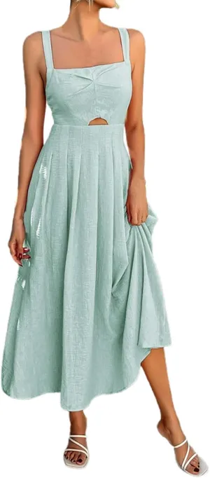 Summer Dresses for Women 2025 Boho Ruffle Swing Float A Line Maxi Dresses Lightweight Short Sleeve V Neck Beach Dress