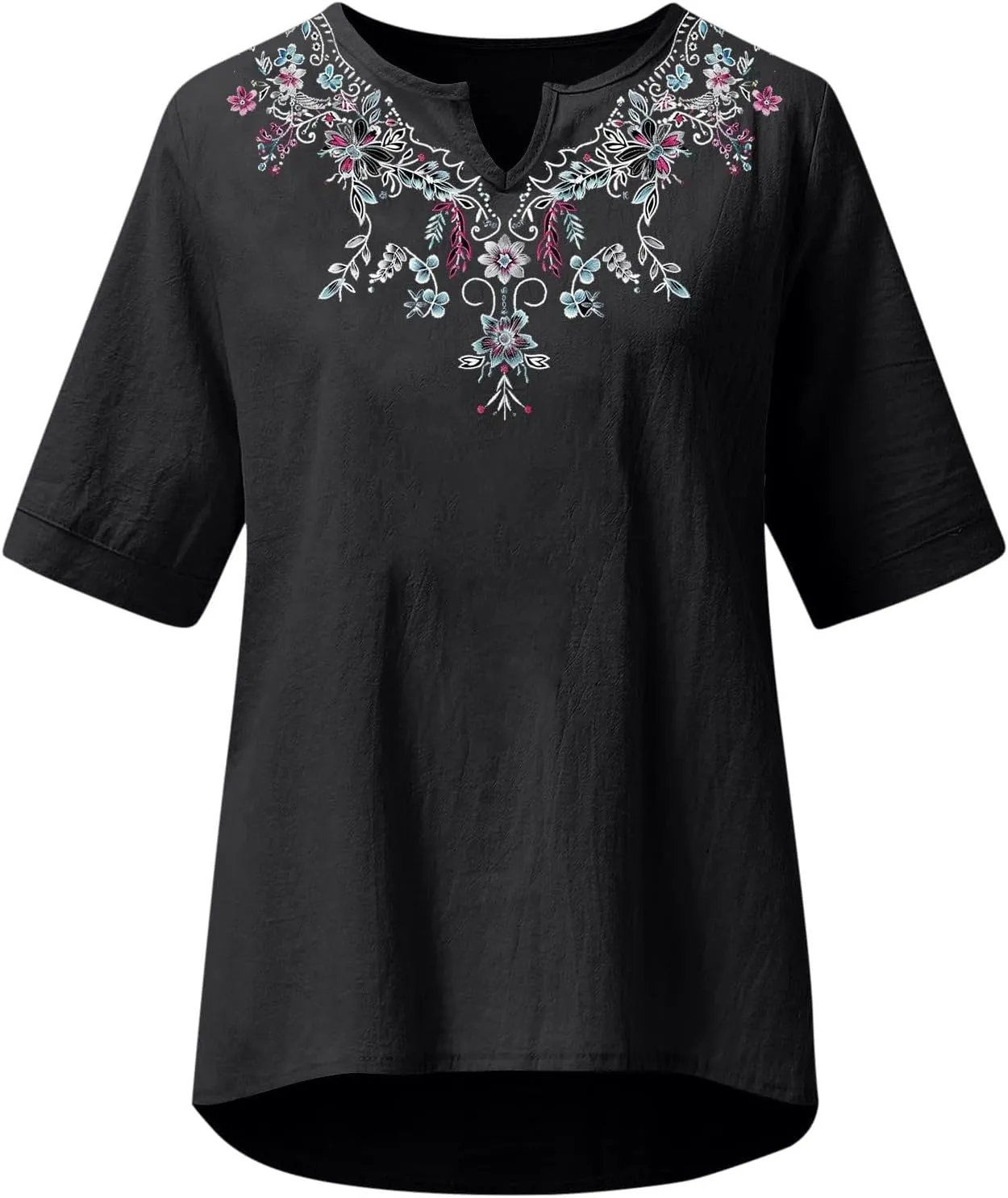 Summer Tops for Women 2025 Casual Cotton Linen Short Sleeve Blouses Trendy Cute Embroidered T Shirts Spring Clothes