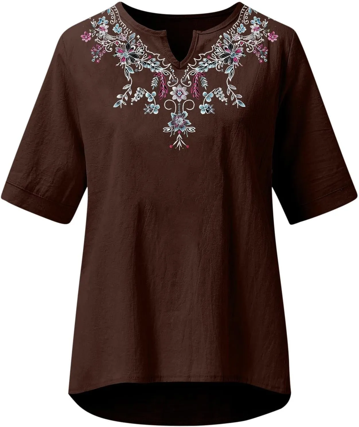 Summer Tops for Women 2025 Casual Cotton Linen Short Sleeve Blouses Trendy Cute Embroidered T Shirts Spring Clothes