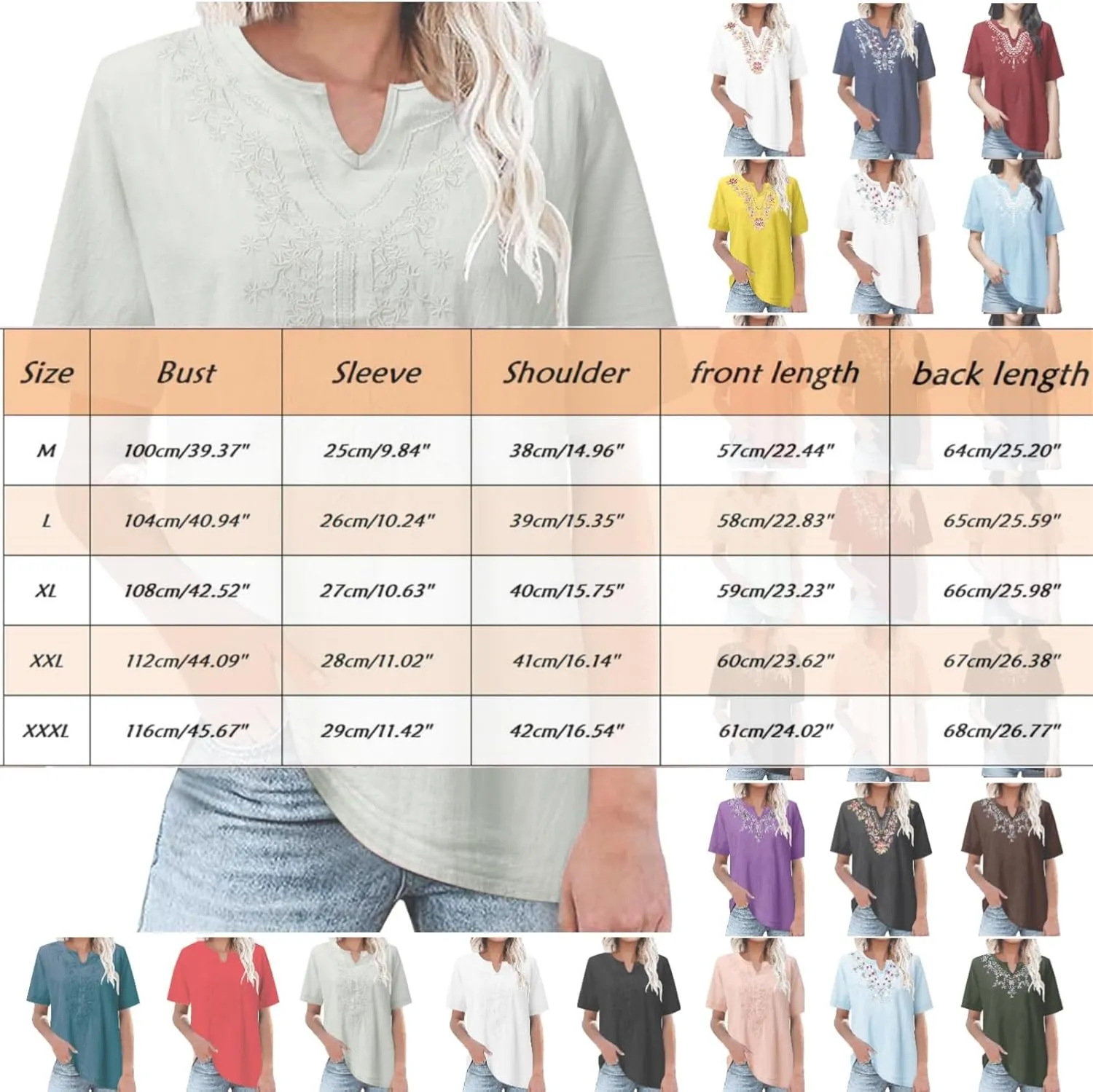 Summer Tops for Women 2025 Casual Cotton Linen Short Sleeve Blouses Trendy Cute Embroidered T Shirts Spring Clothes