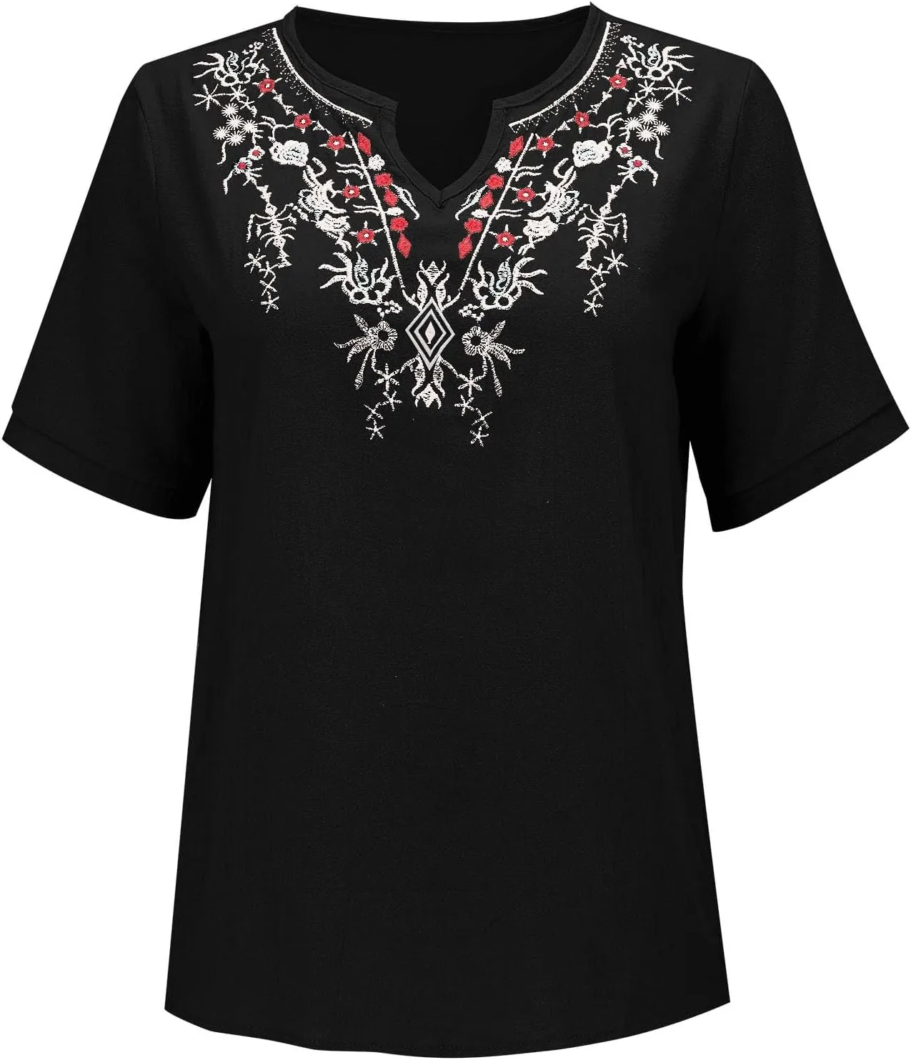 Summer Tops for Women 2025 Casual Cotton Linen Short Sleeve Blouses Trendy Cute Embroidered T Shirts Spring Clothes
