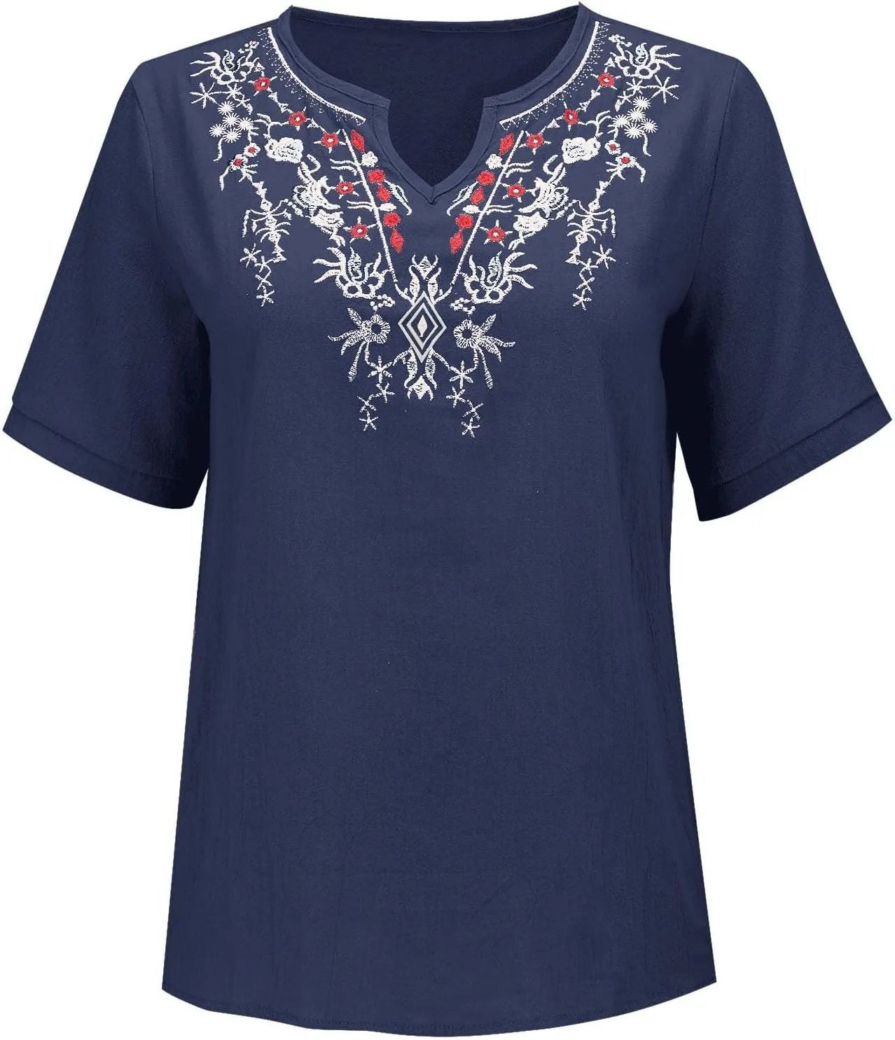 Summer Tops for Women 2025 Casual Cotton Linen Short Sleeve Blouses Trendy Cute Embroidered T Shirts Spring Clothes