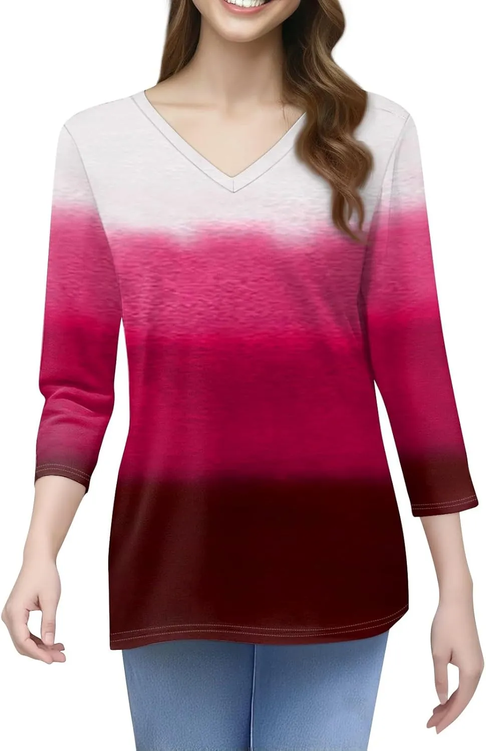 Summer Tops for Women 2025 Trendy 3/4 Sleeve Basic V Neck Tunic T Shirts Loose Blouse Dressy Casual Work Office Wear