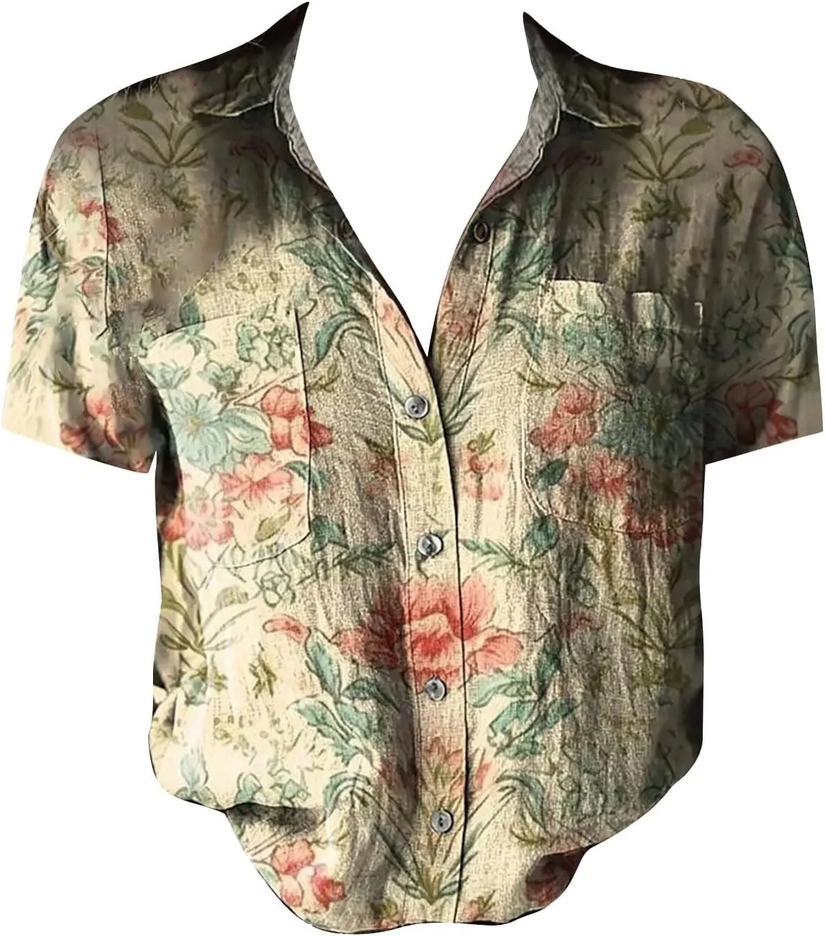 Summer Tops for Women 2025 Trendy V Neck Collared Button-up Gauze Colorful Stripe Print Tops Fashion 2025