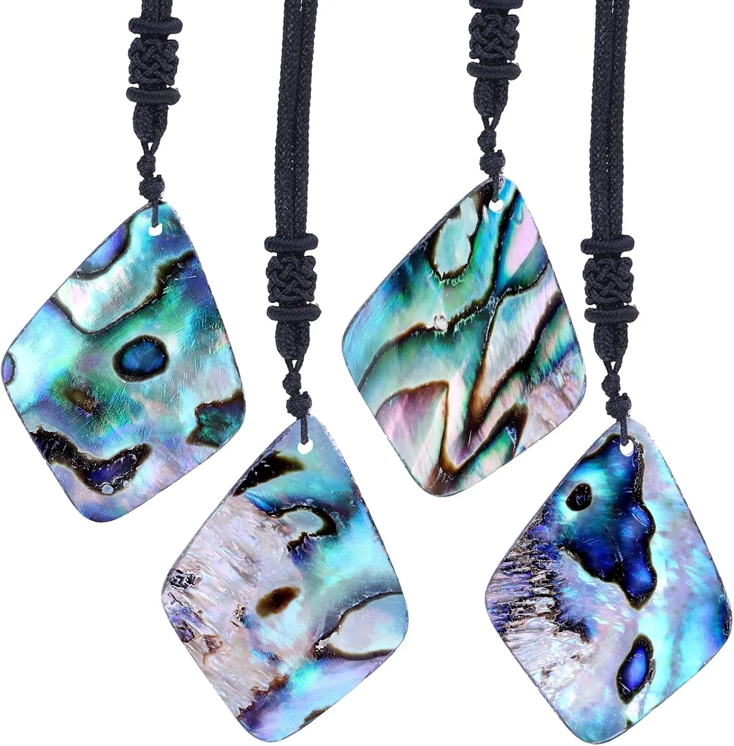 SUNYIK Natural Abalone Shell Pendant Necklaces for Women Unisex Assorted Shapes with Adjustable Rope 18-25"