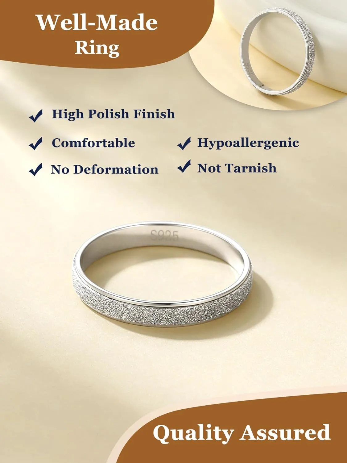 Suplight Interlocked Rolling Rings, Sterling Silver Rings for Women Simple Fidget Ring Plain Stardust Band Rings Stacking Ring for Women Men Size 4 to 12 (with Gift Box)