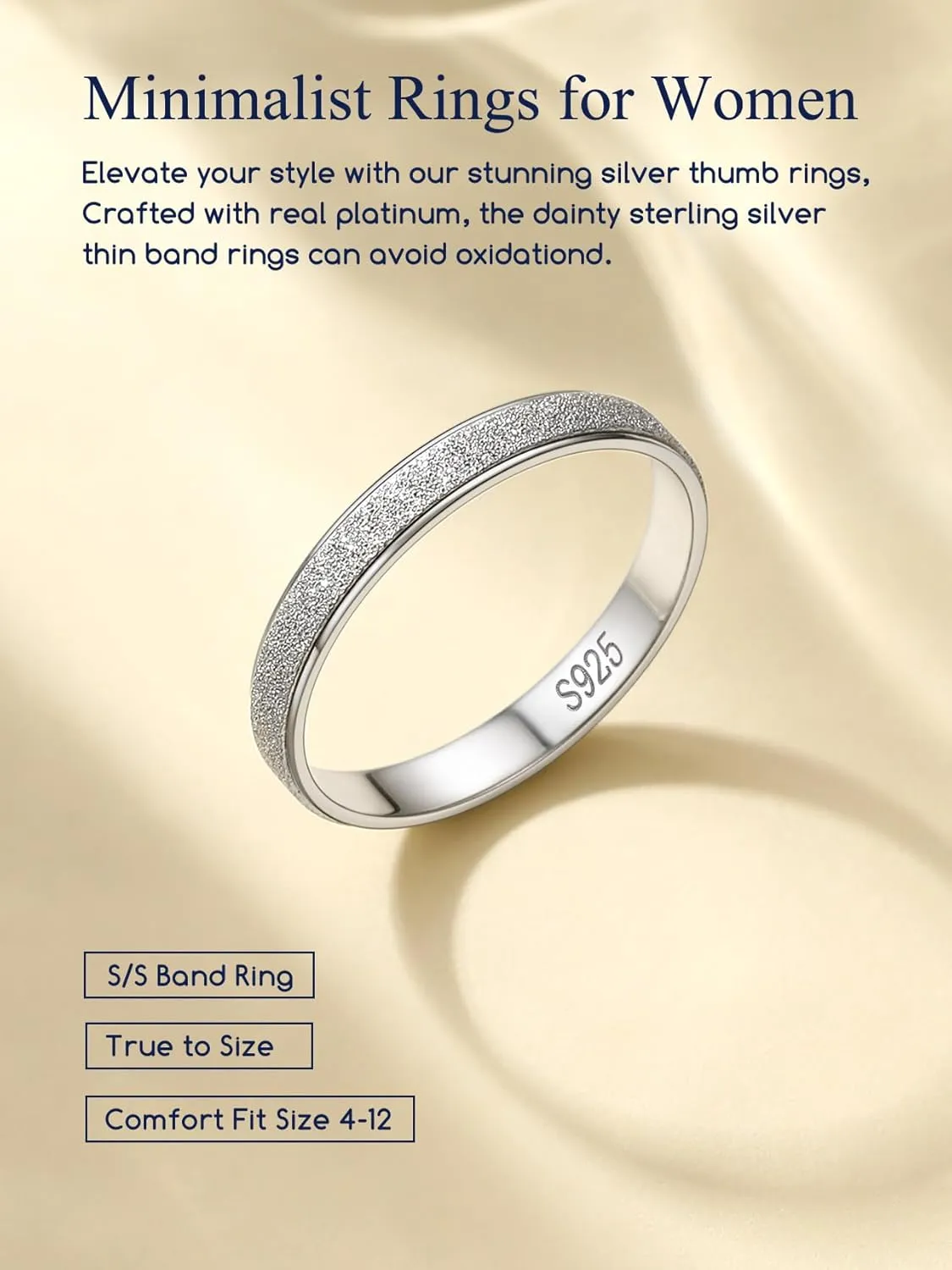 Suplight Interlocked Rolling Rings, Sterling Silver Rings for Women Simple Fidget Ring Plain Stardust Band Rings Stacking Ring for Women Men Size 4 to 12 (with Gift Box)