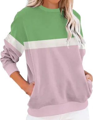 Sweatshirts For Women 2024 Fall Crewneck Striped Tunic Tops Casual Long Sleeve Shirts Trendy Pullover Outfits