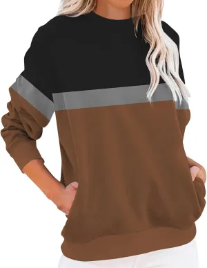 Sweatshirts For Women 2024 Fall Crewneck Striped Tunic Tops Casual Long Sleeve Shirts Trendy Pullover Outfits