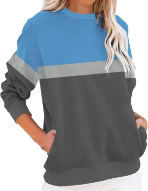 Sweatshirts For Women 2024 Fall Crewneck Striped Tunic Tops Casual Long Sleeve Shirts Trendy Pullover Outfits