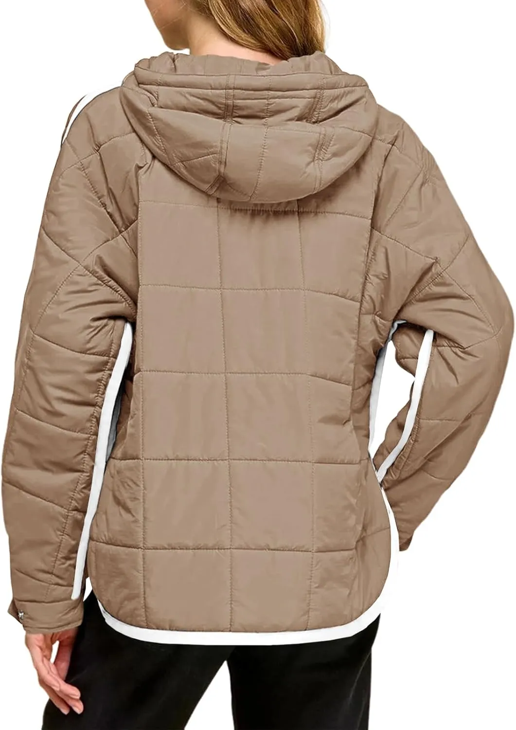 Tankaneo Womens Oversized Puffer Pullover Jacket Quilted Color Block Puffy Hooded Coat Fall Hoodies Outerwear with Pockets