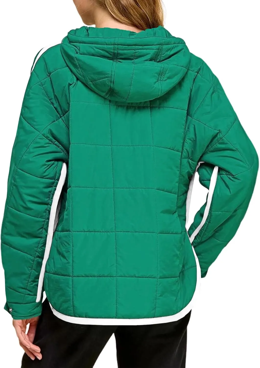 Tankaneo Womens Oversized Puffer Pullover Jacket Quilted Color Block Puffy Hooded Coat Fall Hoodies Outerwear with Pockets