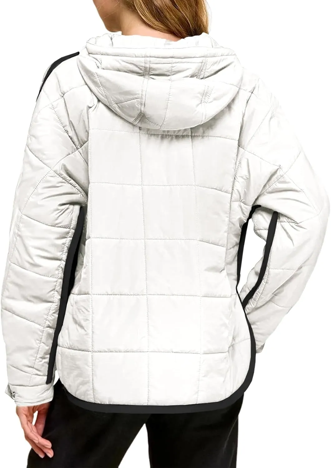 Tankaneo Womens Oversized Puffer Pullover Jacket Quilted Color Block Puffy Hooded Coat Fall Hoodies Outerwear with Pockets