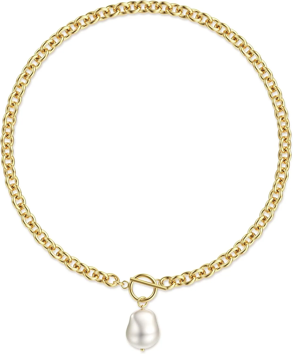 TEN MIRO 16k Chunky Gold Necklace for Women, Non Tarnish Gold Chunky Baroque Pearl Necklace Bold Statement Necklaces Thick Irregular Pearl Pendant Necklaces for Women Trendy