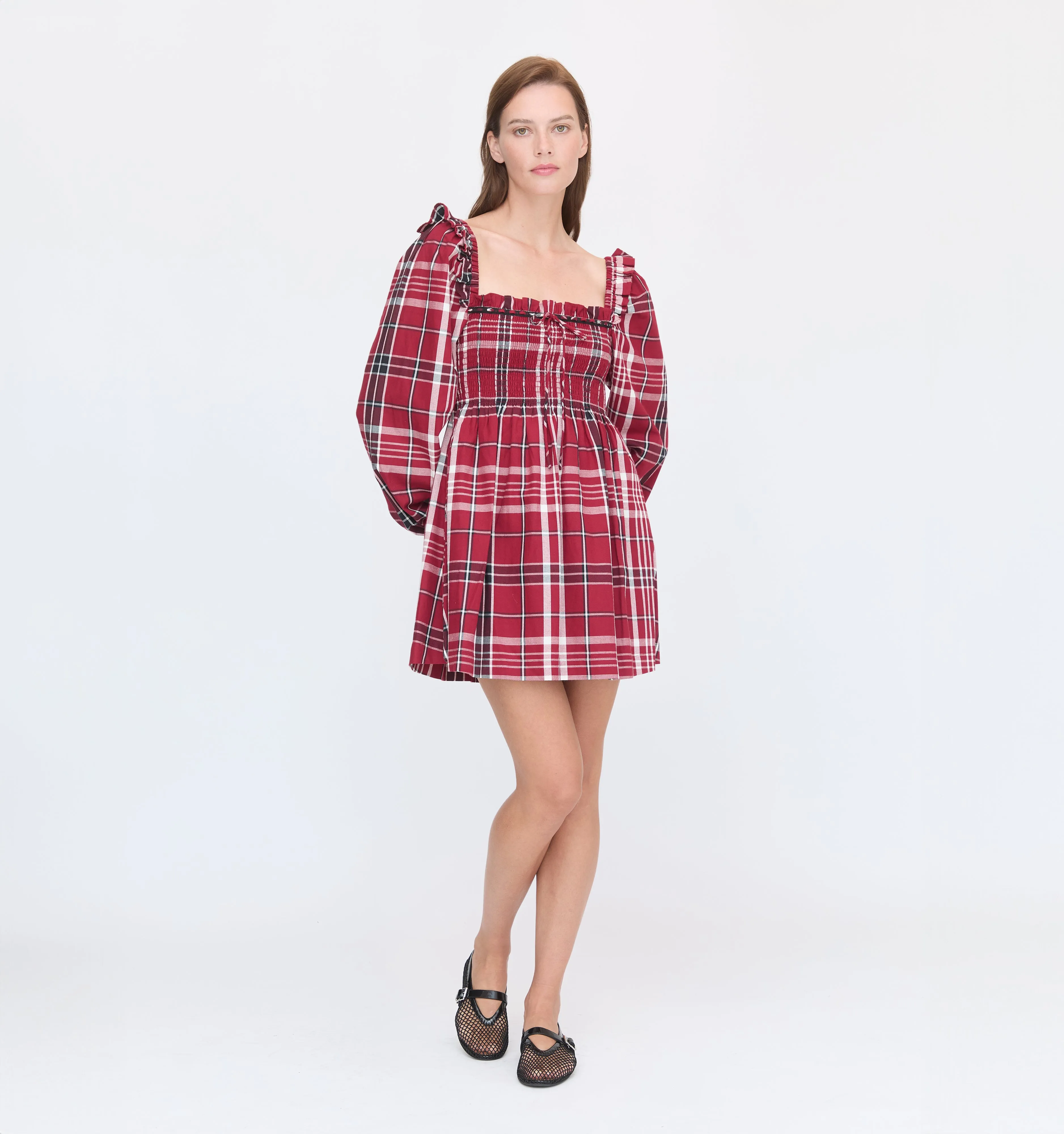 The Scarlett Long Sleeve Mini Nap Dress - Crimson Tartan