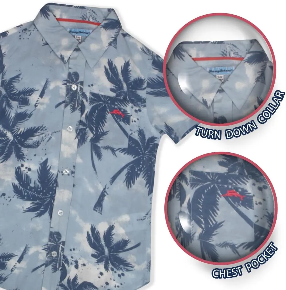 Tommy Bahama Boys Classic Woven Button-Down Shirt - Summer Short-Sleeve Hawaiian Shirt with Pocket for Kids