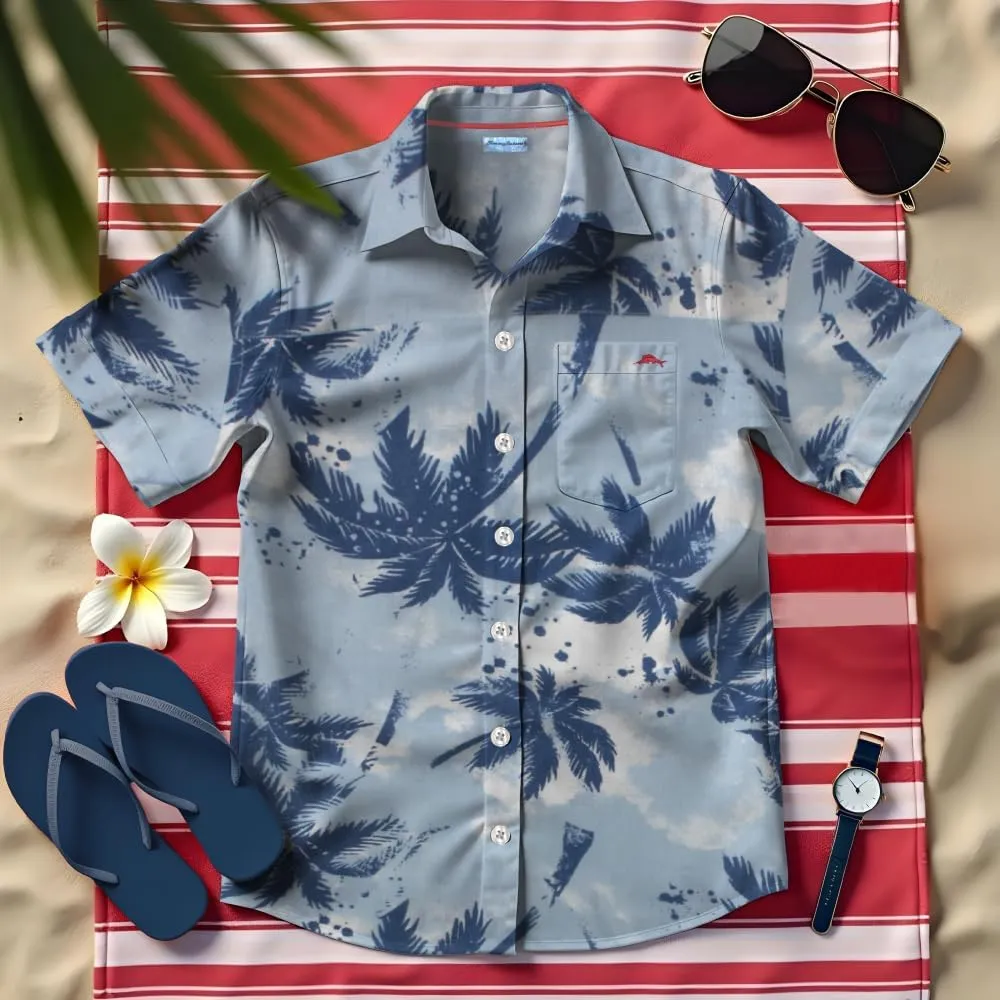 Tommy Bahama Boys Classic Woven Button-Down Shirt - Summer Short-Sleeve Hawaiian Shirt with Pocket for Kids