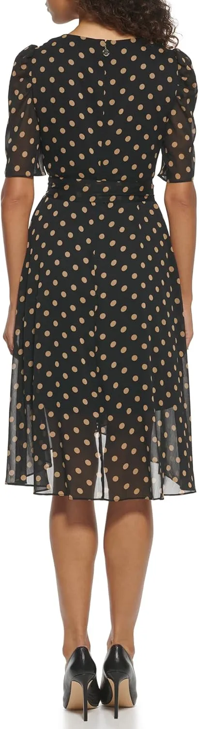 Tommy Hilfiger Women's V Neck Faux Wrap Midi Dress