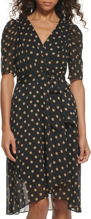 Tommy Hilfiger Women's V Neck Faux Wrap Midi Dress