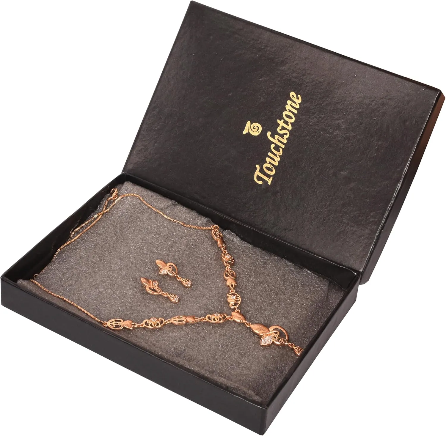 Touchstone Gold Or White Gold Or Rose Gold Plated Simulated Diamond Cubic Zirconia Cz Necklace Earrings Chunky Chain for Women Designer Jewelry.