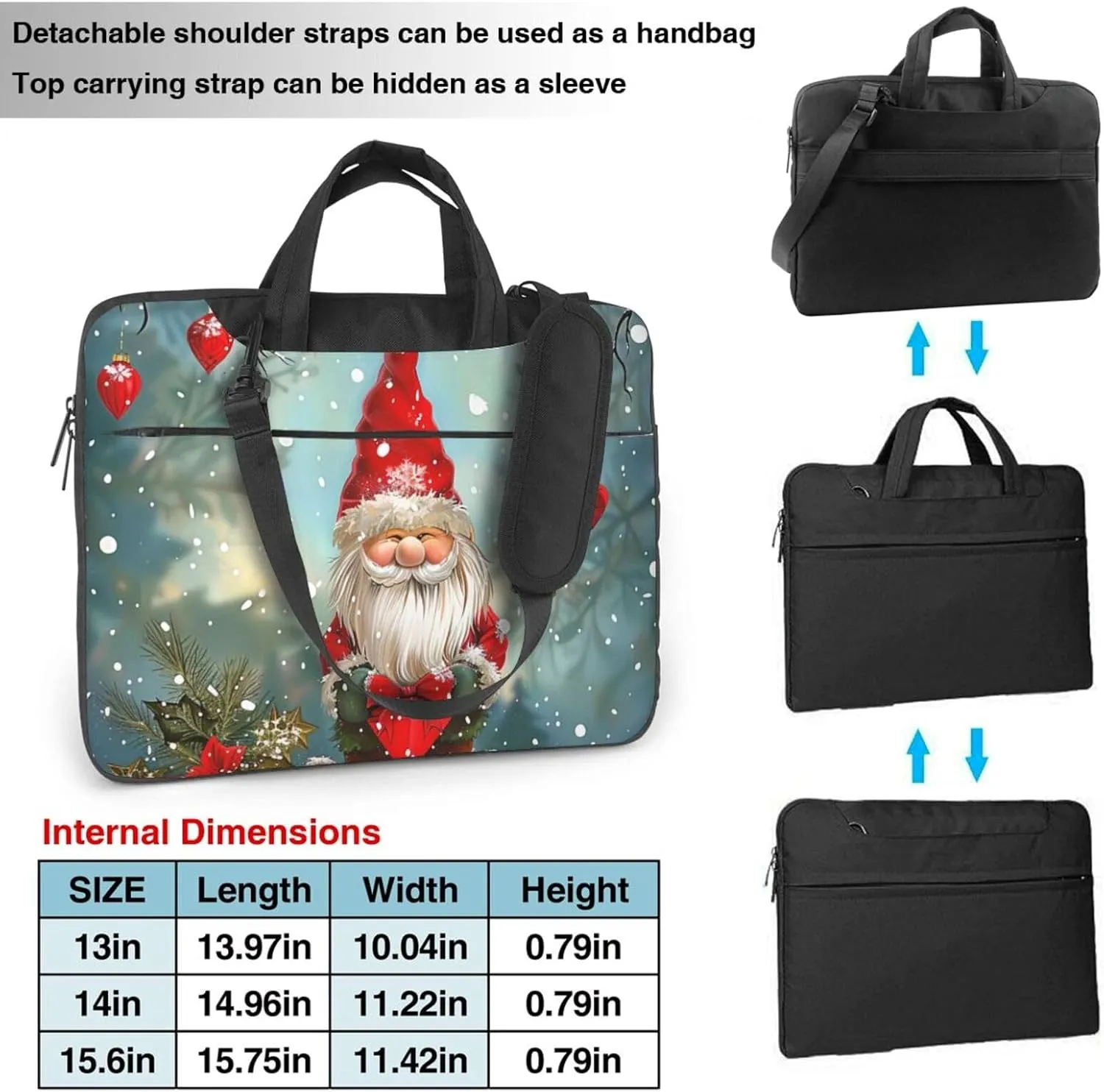 Traditional Christmas Gnome Printed Laptop Tote Bag Travel Business Computer Bag Work Bag for Men Women