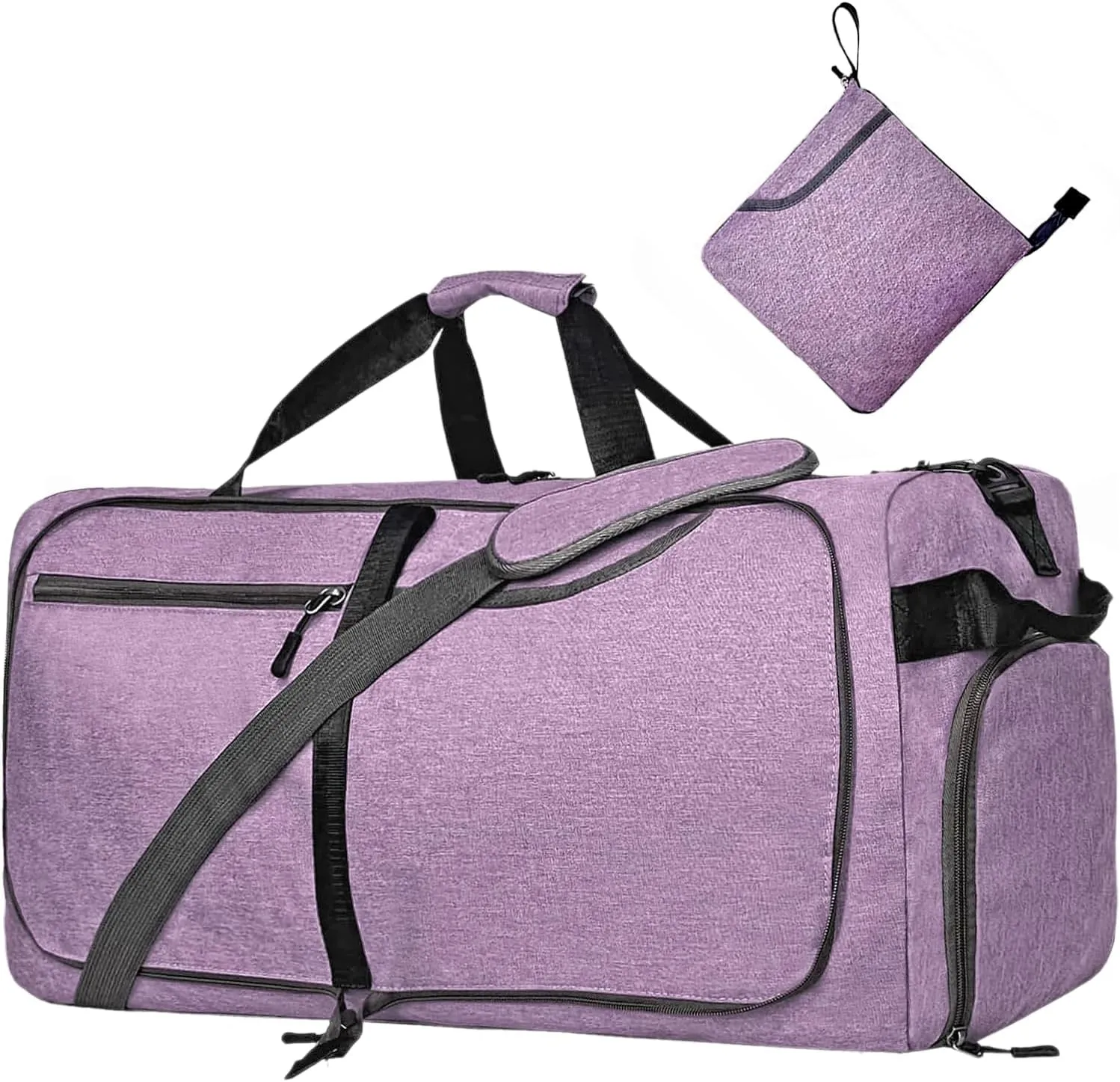 Travel Duffle Bag for Men, Large Foldable Duffel Bags for Traveling with Shoes & Wet Compartment Waterproof Weekender Gym Bag for Men Women(65LPurple)