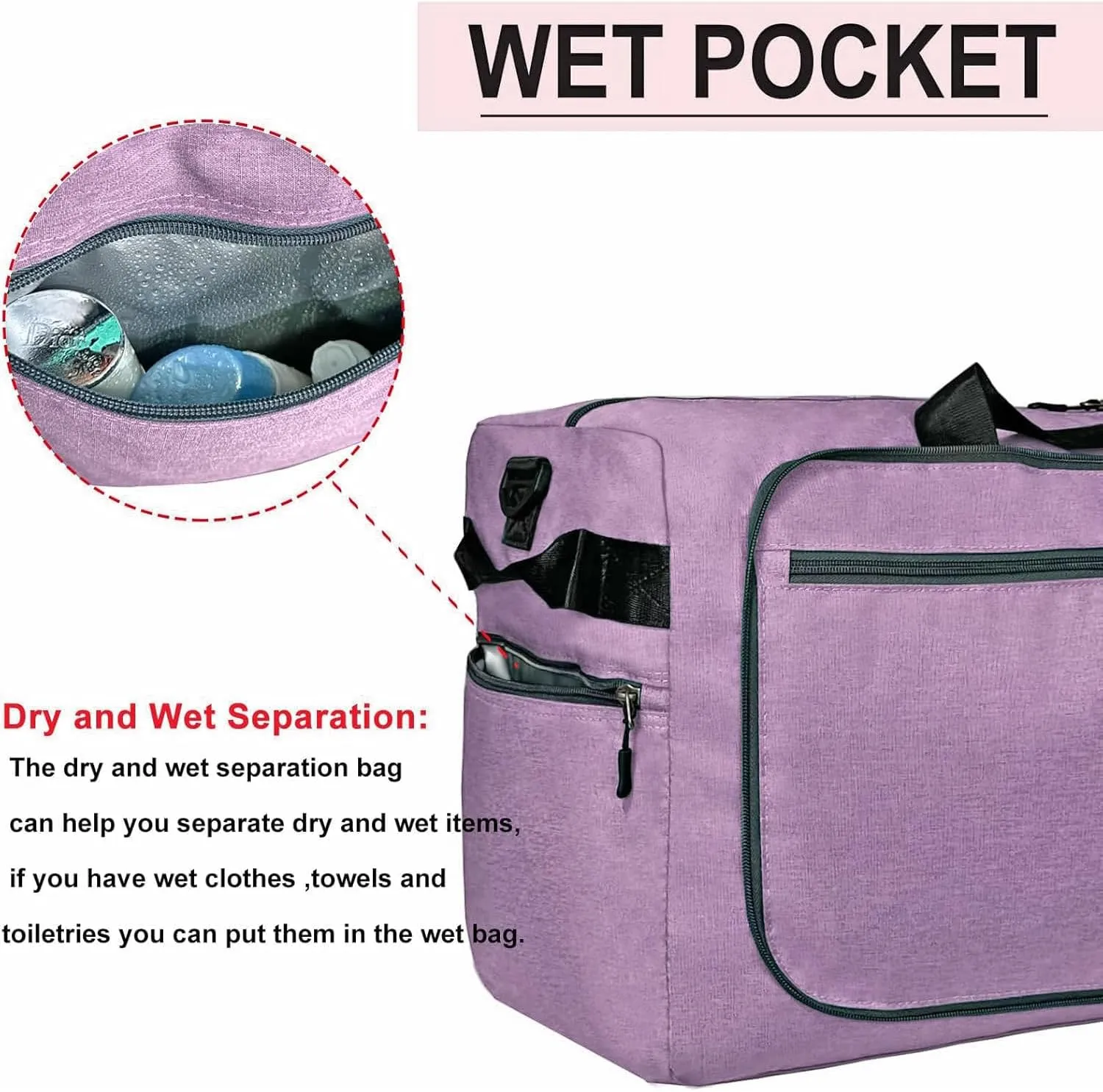 Travel Duffle Bag for Men, Large Foldable Duffel Bags for Traveling with Shoes & Wet Compartment Waterproof Weekender Gym Bag for Men Women(65LPurple)