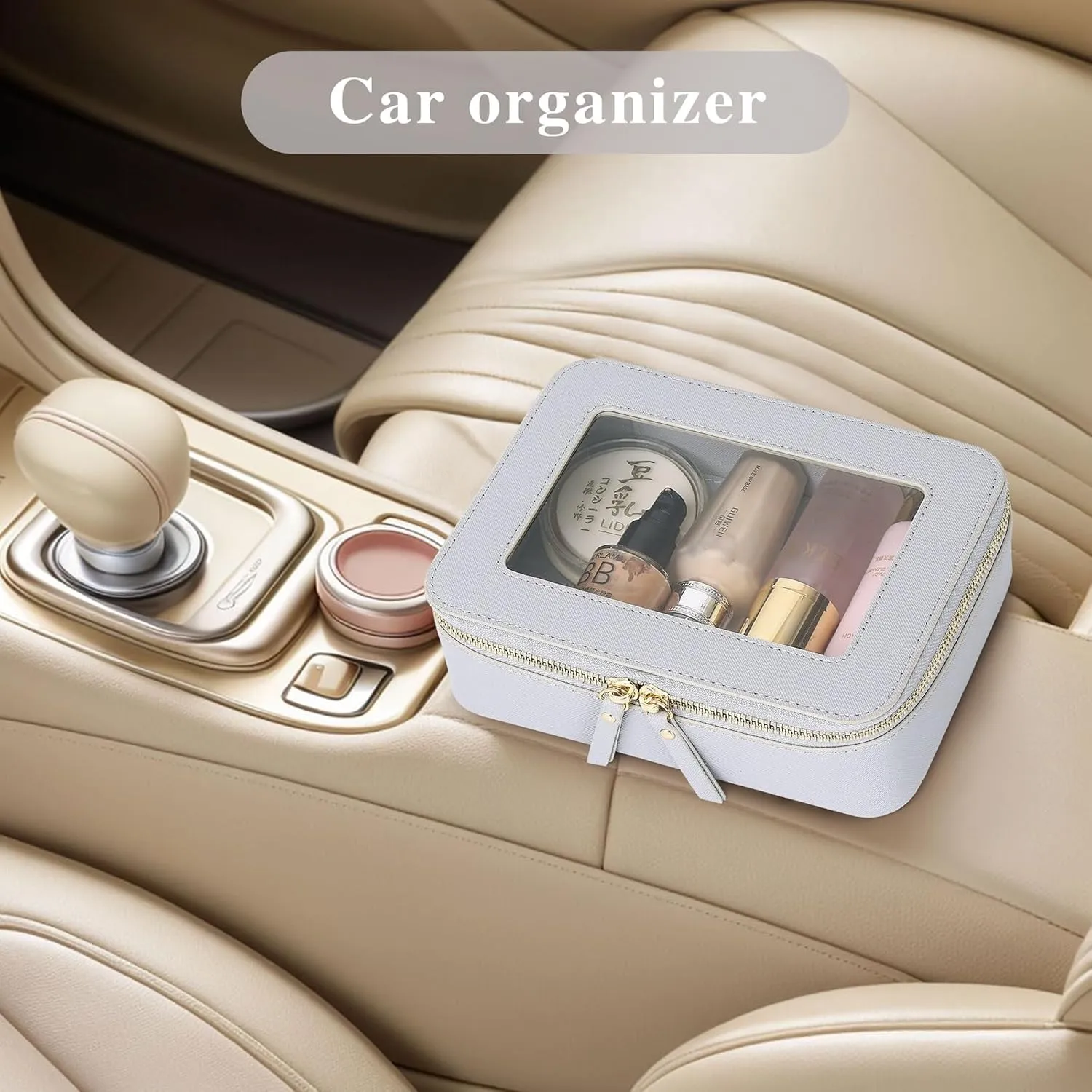 Travel Makeup Set Waterproof Transparent Cosmetic Bag and Toiletry Bag Makeup Brush case with Zipper Car Essentials for Women (Gray, L M SLIM)
