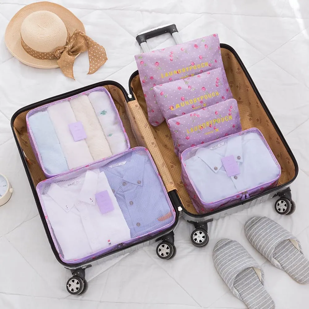 Travel Packing Cubes Lightweight, 6 Set Luggage Organizers for Suitcase, Travel Accessories Bags for Clothes Shoes Cosmetics Electronics Toiletries (Purple Cherry)