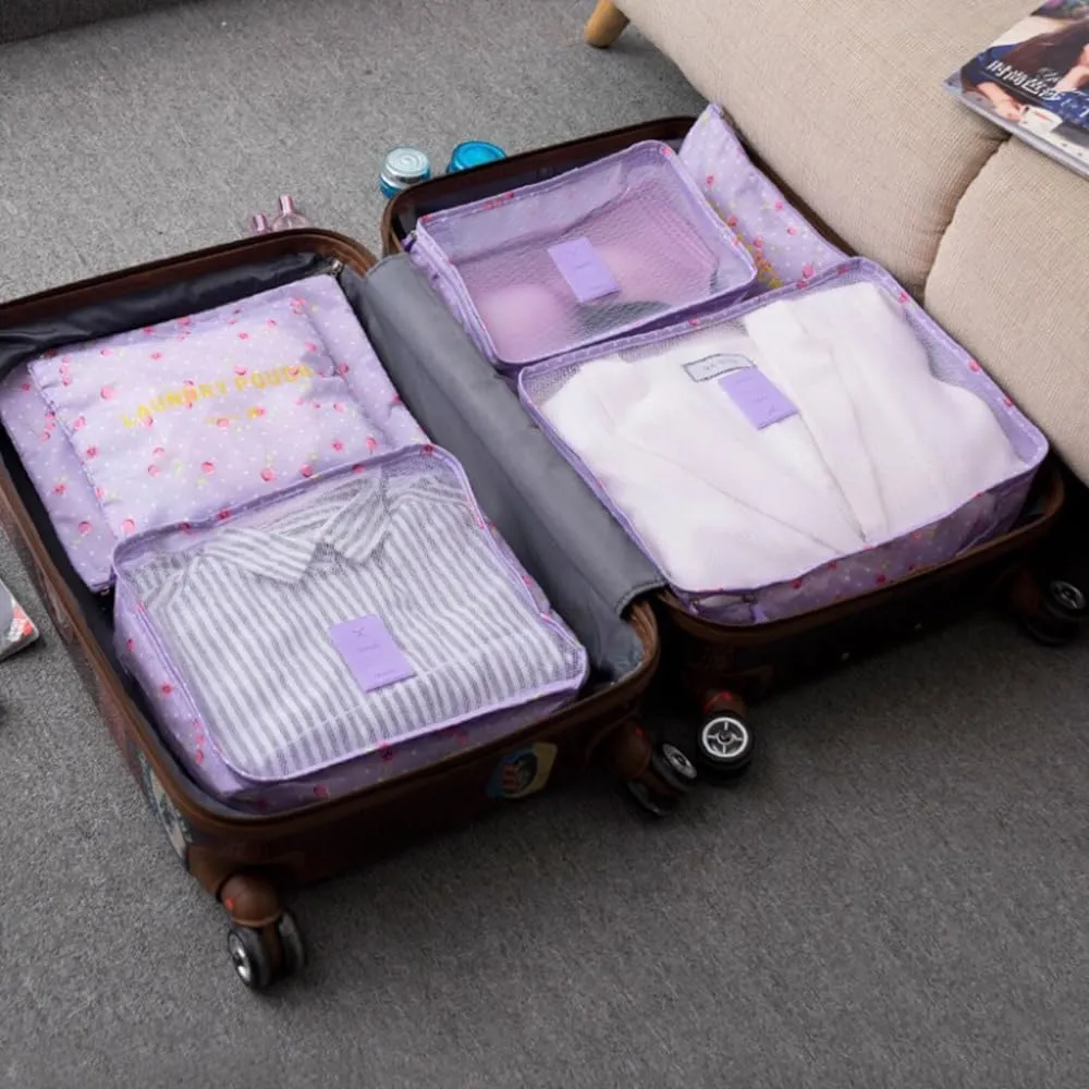 Travel Packing Cubes Lightweight, 6 Set Luggage Organizers for Suitcase, Travel Accessories Bags for Clothes Shoes Cosmetics Electronics Toiletries (Purple Cherry)