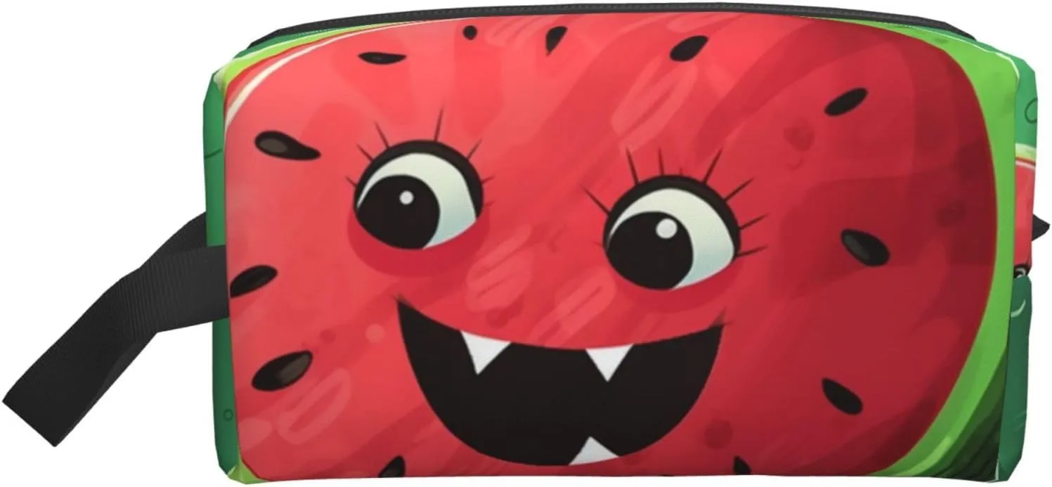Travel Toiletry Bag for Women Men Leather Makeup Bag Large Portable Travel Organizer Watermelon Cosmetic Bag with Hanging Hook Travel Bathroom Bag Zipper Pouch Purse