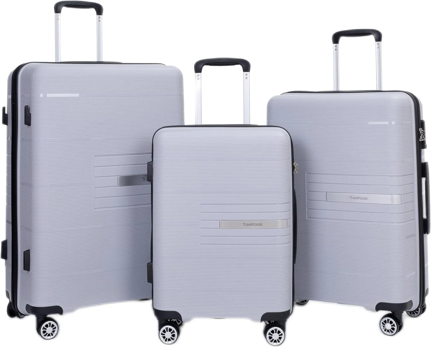 Travelhouse Hard Shell Luggage Set: Lightweight carry-on featuring spinner wheels, TSA lock, and a stylish designideal for business trips and school. (Silver)